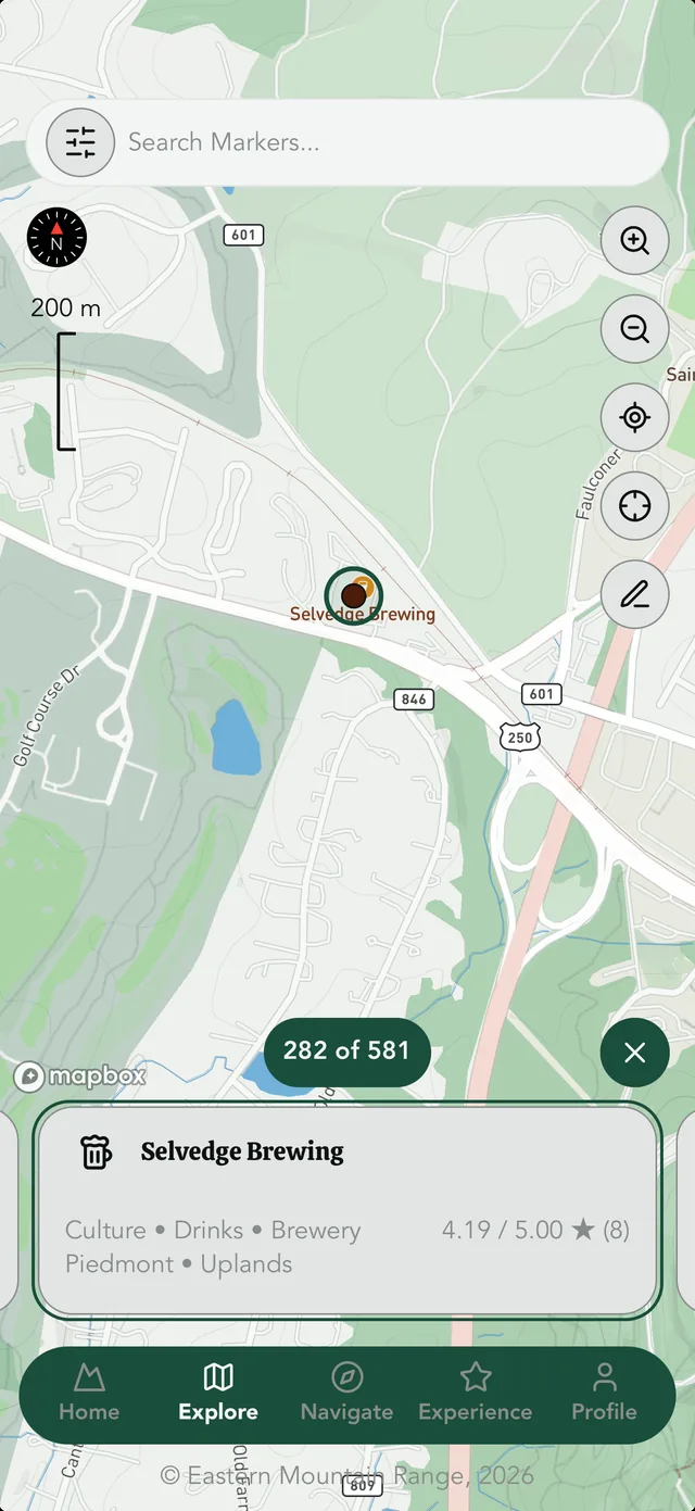 Shared place discovery on the wilderness map in the native app.